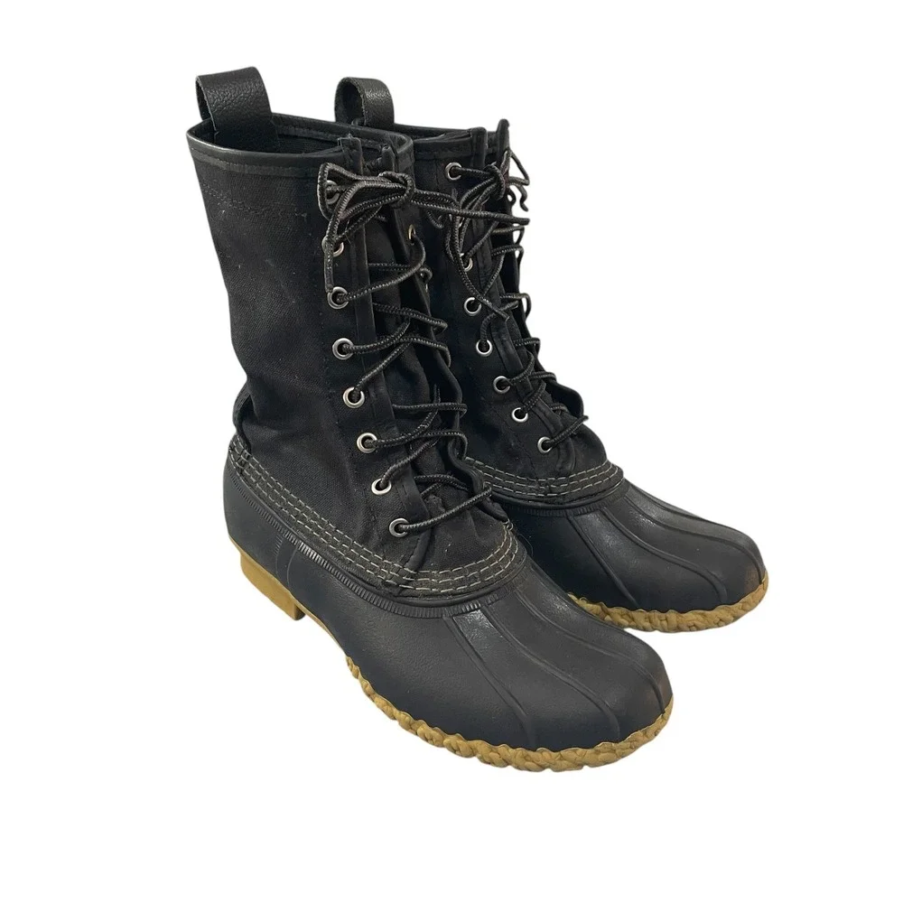 LL Bean Signature Maine Hunting Shoe Black Waxed Canvas Duck Boots Women 7 M